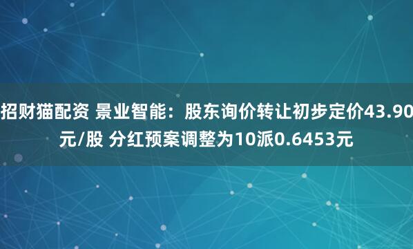 招财猫配资 景业智能：股东询价转让初步定价43.90元/股 分红预案调整为10派0.6453元