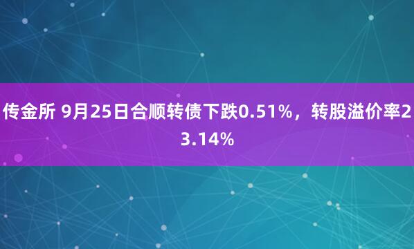 传金所 9月25日合顺转债下跌0.51%，转股溢价率23.14%